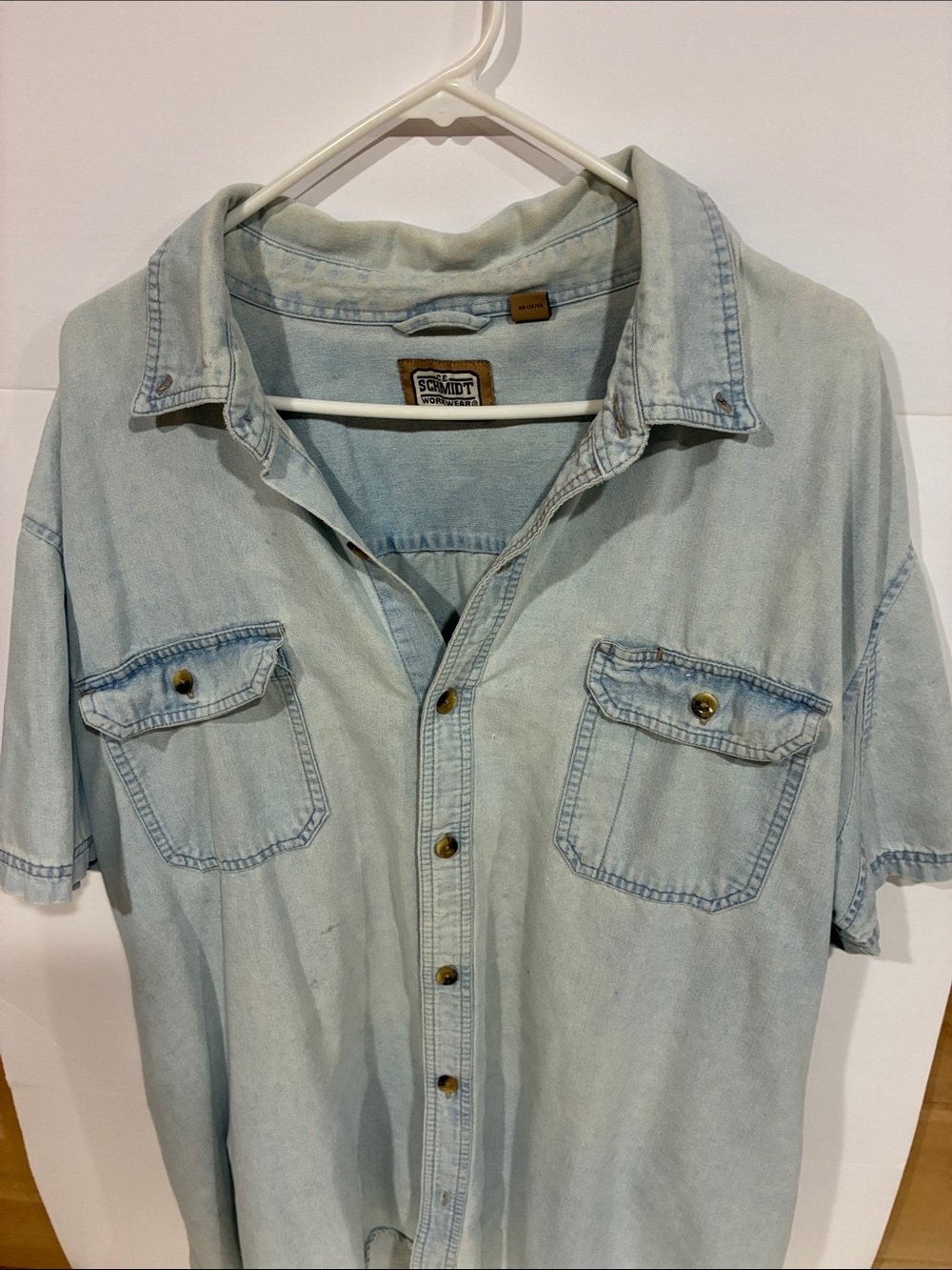 Schmidt Denim Short-Sleeve Button-Down Shirt in Light Blue